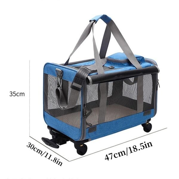 PETWEGO Pet cat dog carrier with wheel (blue) - 图片 2