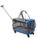 PETWEGO Pet cat dog carrier with wheel (blue)