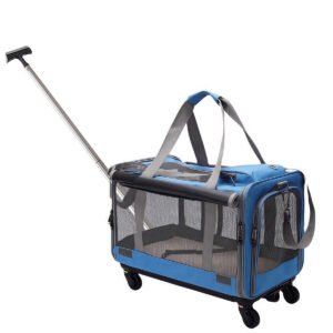 PETWEGO Pet cat dog carrier with wheel (blue)
